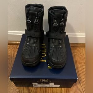 Polo Ralph Lauren Kids Conquered Hi Boot, Black Leather Zip Up, Youth Size 3